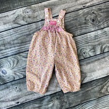 Vintage Oshkosh B'gosh Vestbak 18 Mo Corduroy Bib Overalls Yellow Floral Ruffle