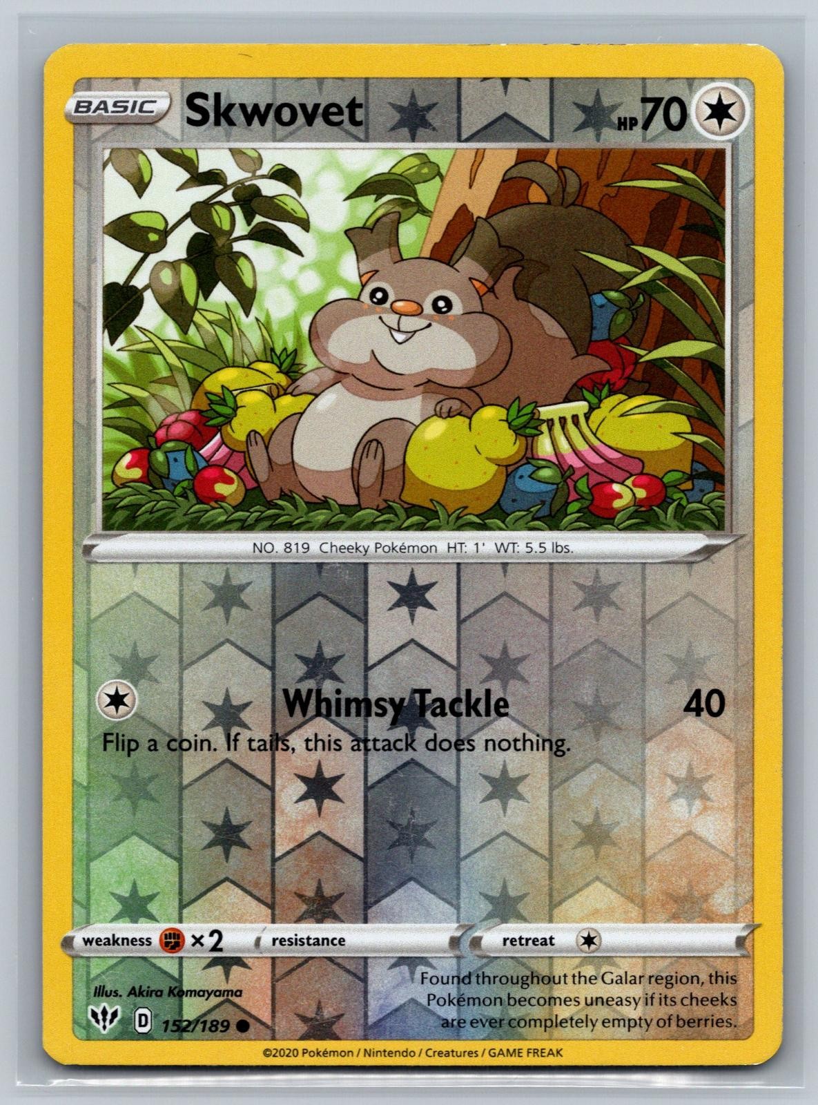 Skwovet 152/189 Common Darkness Ablaze Pokemon Card Reverse Holo Near Mint