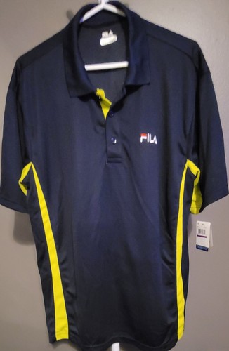 Fila Sport Herren Performance Golf Poloshirt Navy Blau W Neongrün Seitenteil XXL - Bild 1 von 5