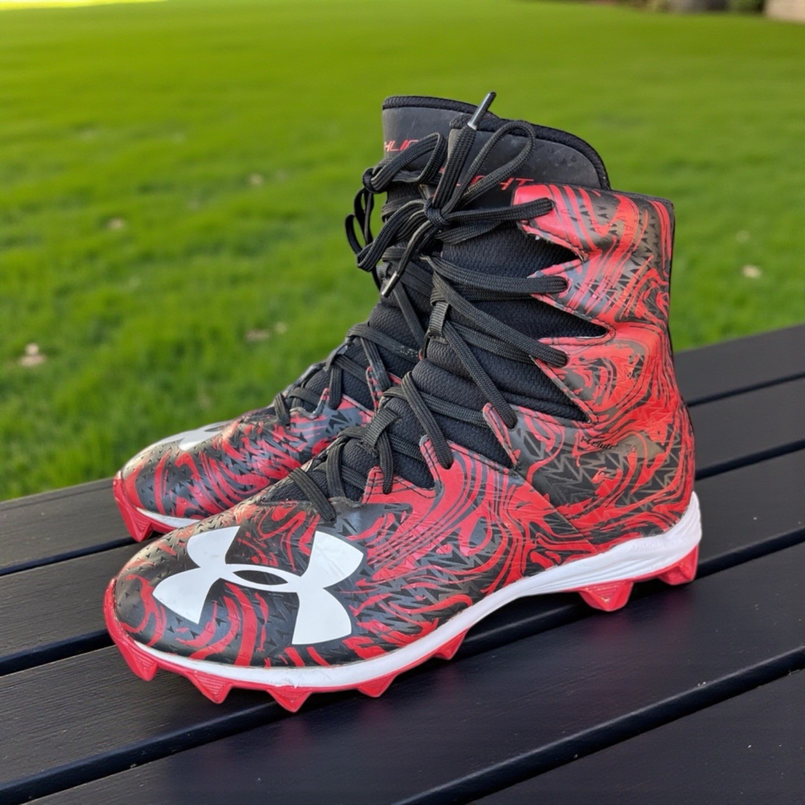 Under Armour Highlight Lux Marble Mens Sz 7 Football Cleats Red Blk 1289772-061