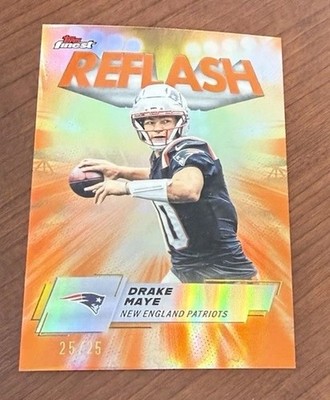2025 Topps Finest Reflash Drake Maye True Orange Refractor  /25 #RF-5