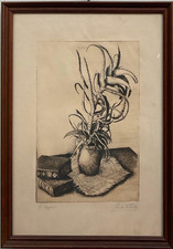 Carlo VITALE  Incisione acquaforte 70x54cm natura morta pianta con libri