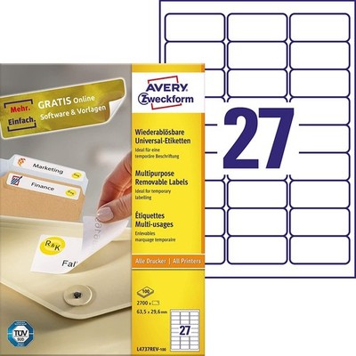 AVERY Zweckform L4737REV-100  Etiketten 2.700 Klebeetiketten, 63,5x29,6 mm
