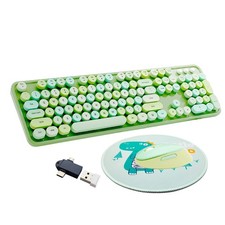 Wireless Keyboard and Mouse Combo Retro Typewriter Ergonomic Set Green