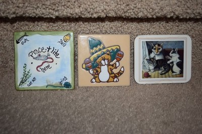 Lot of Three Coasters Earthtones Cat, Blue Sky Mouse, Cat & Kittens