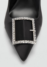 NEW MANGO MNG 100 BLACK RHINESTONE BUCKLE STILETTO HEEL SHOES SZ 39 US 8.5