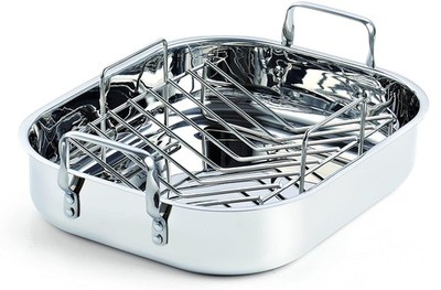 Cooks Standard Stainless Steel Roaster Pan with V-Shaped 15 x 12-inch, Silver 