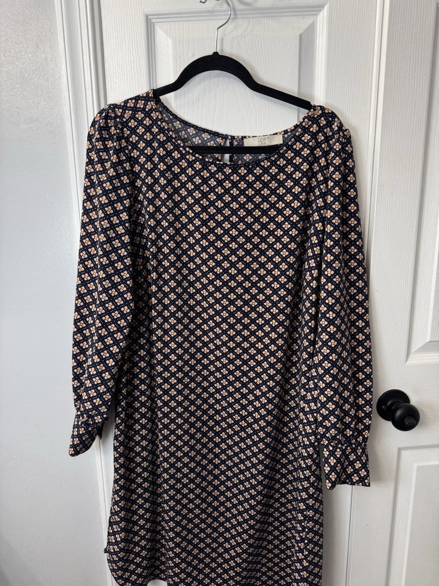 Loft Plus Navy Pink Floral Longsleeve Dress Size 16 Loft Plus Navy Pink Floral Longsleeve Dress Size 16