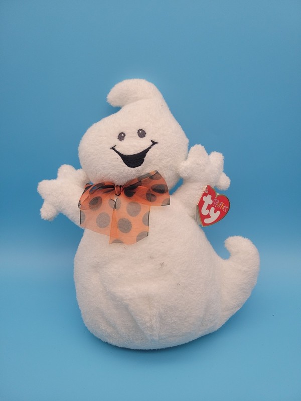 Ty Pluffies FRIGHTEN Halloween Ghost Plush 10” Sewn Eyes Retired 