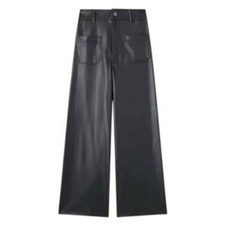 Zara Marine Pants Black Wide-Leg Faux Leather Pants Blogger Favorite 4/26