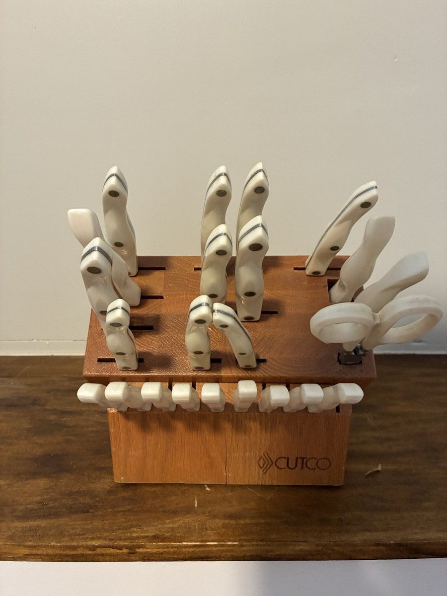 CUTCO White Handle Kitchen Knife Set w/ Oak Block + 9 Steak Knives