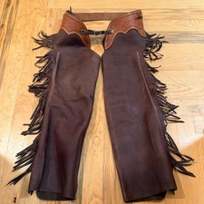 Vintage Buckaroo Manufacturing Western Leather Fringe Cowboy Rodeo Ranch Chaps