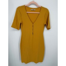 Abercrombie & Fitch Mini Dress Womens Small Mustard Yellow Ribbed Knit V-Neck