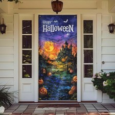 Happy Halloween Door Cover Decorations, Spooky Witchy Haunted House Doorway