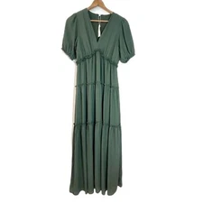Baltic Born Santorini Green Maxi Dress Tiered Short Sleeves V-Neck Small NEW NWT