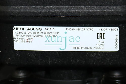 ONE NEW ZIEHL-ABEGG FN045-4EK.2F.V7P2 AXIAL FAN CONDENSING FAN 0.39KW 1.75A - Picture 2 of 2