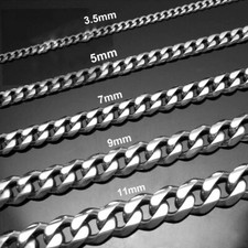 Stainless Steel Silver Chain Cuban Curb Women Men 17.5-26" Necklace 3.5/5/7mm