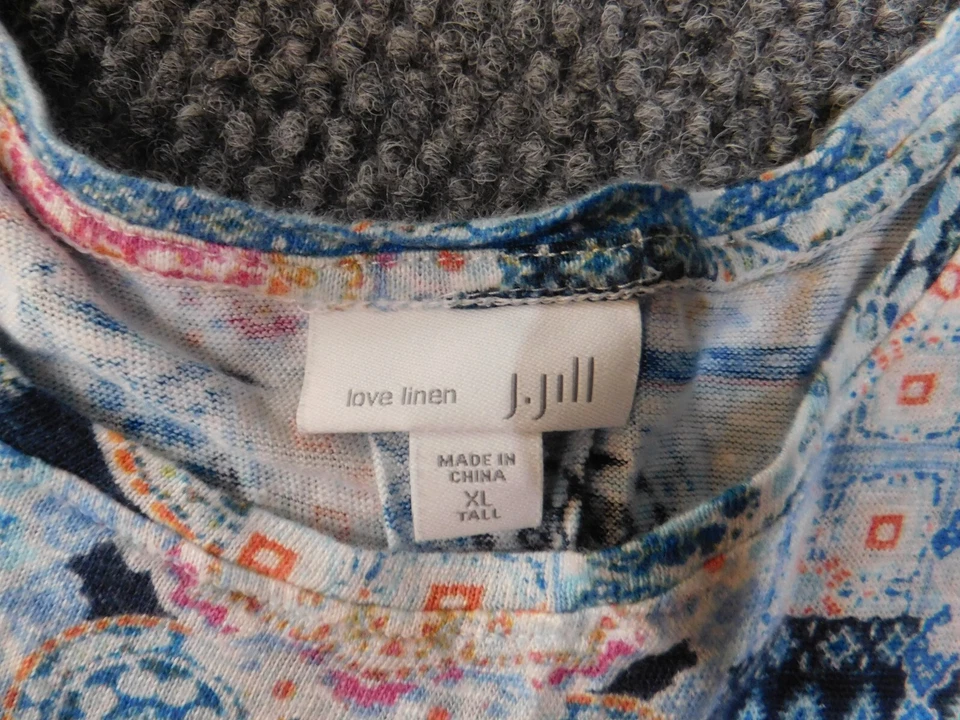 J Jill Top XL Blue linen tall sleeveless womens geometric pullover - Image 4 of 4