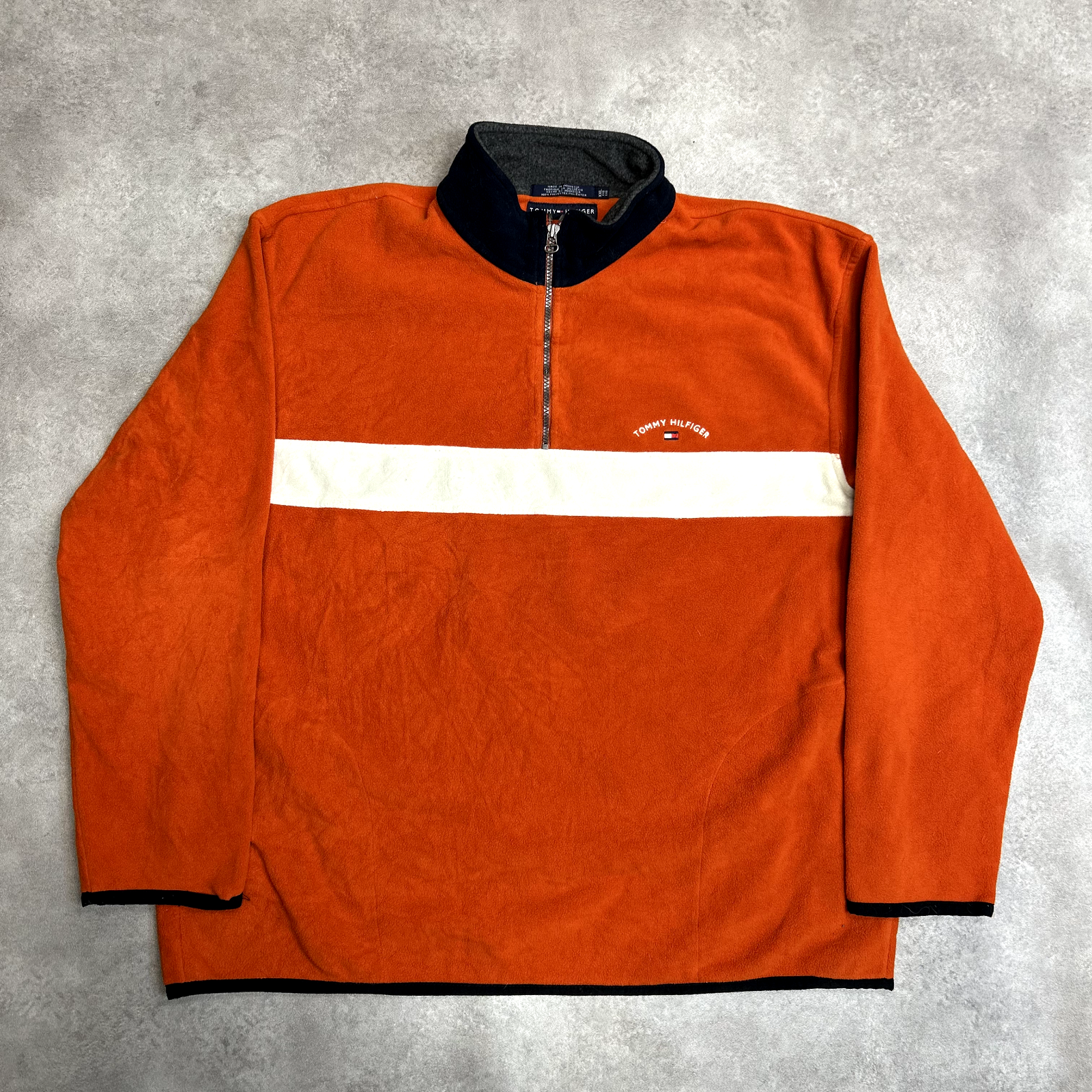 Tommy Hilfiger Fleece Mens 2XL Y2K 1/4 Quarter Zip Outdoor Sports Jacket, Orange