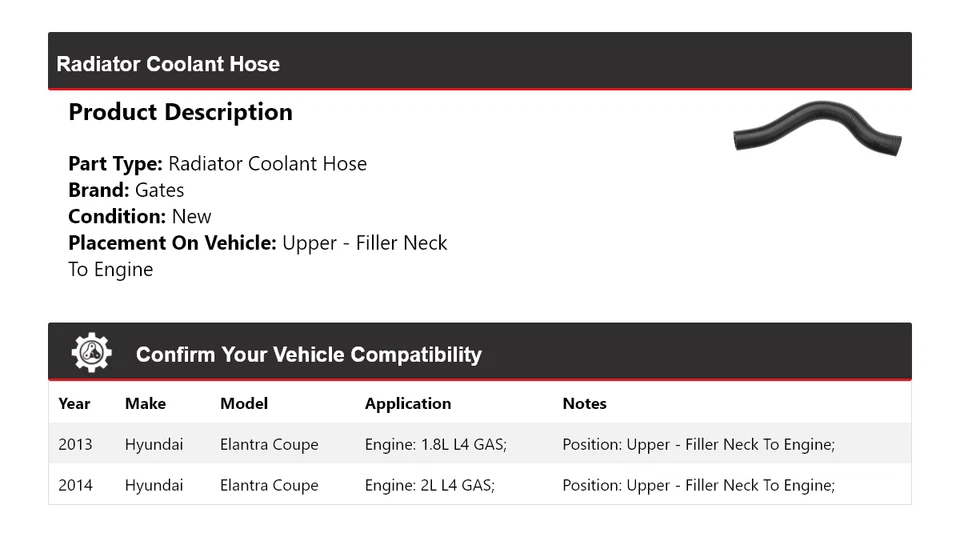 For 2013-2014 Hyundai Elantra Coupe Radiator Coolant Hose Gates - Image 2 of 4
