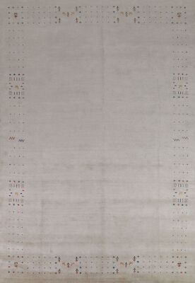 Ivory Gabbeh Area Rug Hand-knotted Silk Rug 9x11 ft