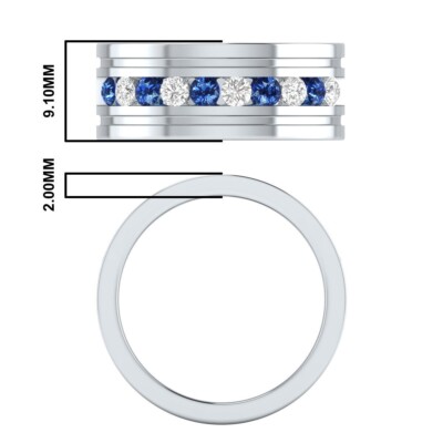 Men's Sterling Silver Channel Set Wedding Band With Lab Created Blue Sapphire | Size 12 - View #4