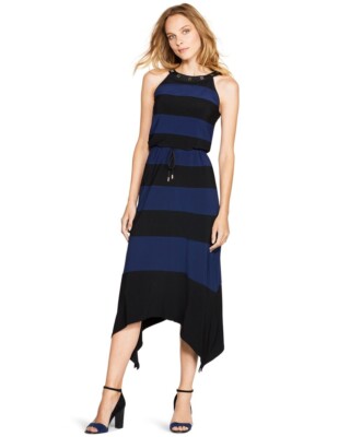 White House Black Market Colorblock Midi Knit Dress S Asym Hem