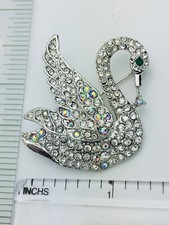 Silver Tone 125 Pave Crystal Swan Pin Brooch
