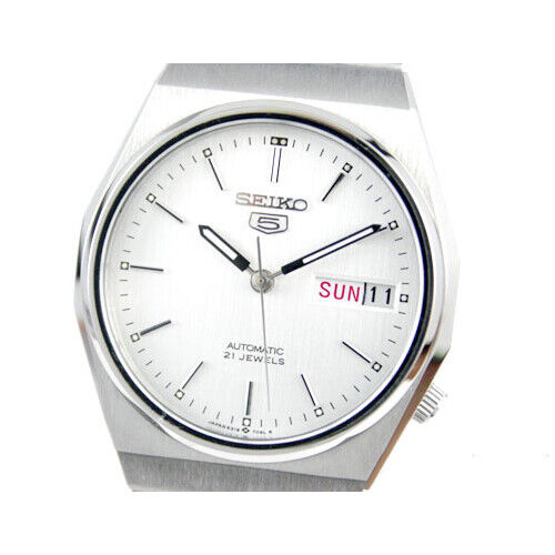 Vintage Seiko 5 Classic Day Date Automatik 1985 funktionierend weiß silber Herrenuhr - Bild 6 von 6