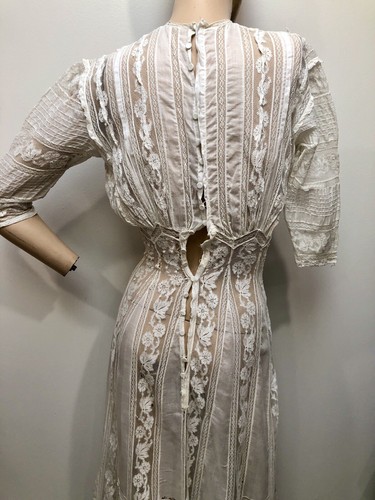 VTG 1900s GIBSON GIRL VALENCIENNES Tape LACE Pigeon-Breast BATISTE LAWN DRESS - Picture 13 of 18