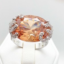 R3849 Women Fashion White Yellow Gold Plated Birthstones CZ Cocktail Ring Gift