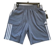 Adidas Boys Dark Gray White Striped Athletic Shorts 100 Cotton Sz XL 18/20