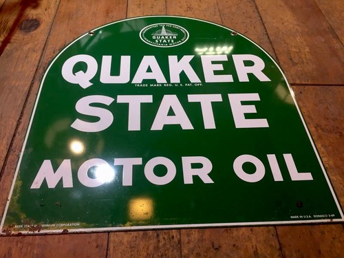 quaker state motor oil sign - gas oil tombstone sign