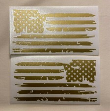 Set of 2 Metallic Gold Distressed Tattered USA American Flag Decal Stickers