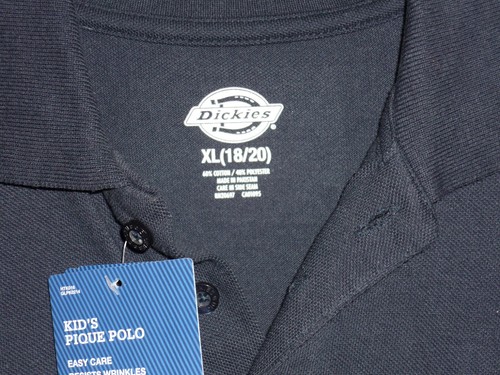 NWT Dickies Kids Teens Pique Polo Shirt, Navy Blue School Uniform Sz XL 18 / 20 - Picture 3 of 5