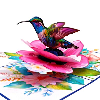Exquisite Hummingbird on Flower Pop Up Card - Delightful 3D Greeting Card