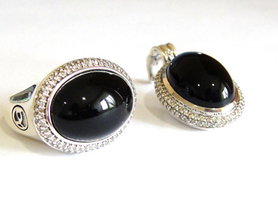 DAVID YURMAN OVALER SCHWARZER ONYX DIAMANT EISVERSTÄRKER