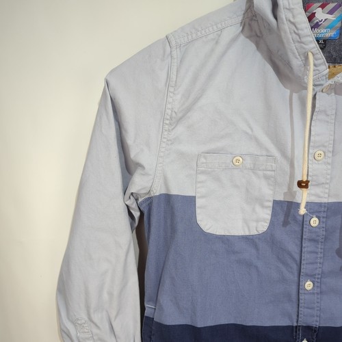 Modern Amusement Shirt Men's XL Hooded Color Block Button Down Long Sleeve Blue - Picture 5 of 21