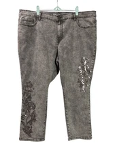 DG2 Diane Gillman Gray Denim Jeans Floral Sequins 22WP Petite New Classic Stretc