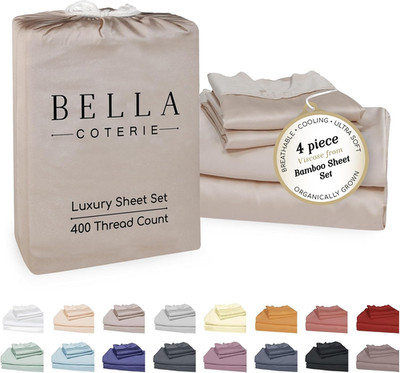 Bella Coterie Luxury Bamboo Viscose Queen Size Sheet Set | 100% Organically Grow