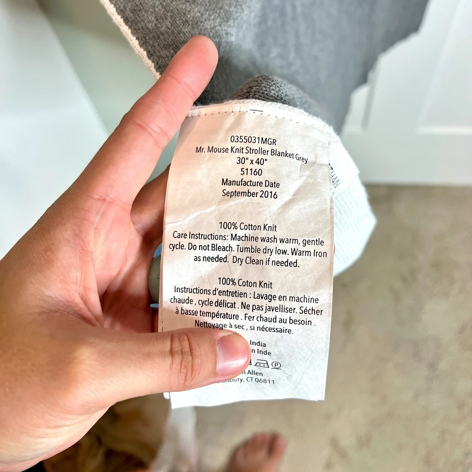 Ethan Allen x Disney Mickey Mouse Reversible Stroller Blanket Gray White Soft - Image 3 of 4