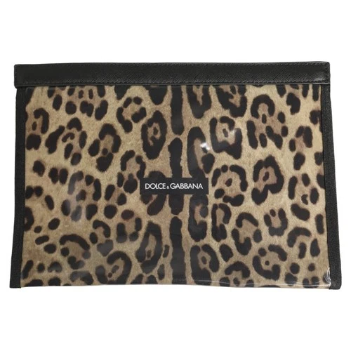 DOLCE & GABBANA Cosmetic Bag Brown Leopard Print Logo Pouch Organizer RRP 100usd