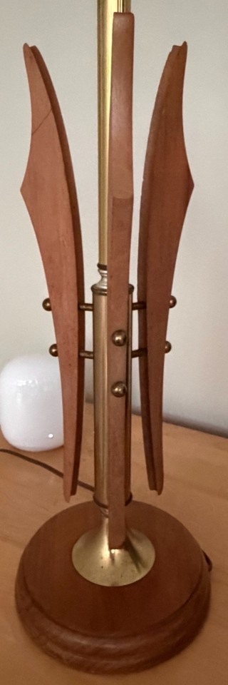 Vintage MCM Wood Brass Atomic Era Table Lamp Mid Century Modern Lighting 50s 60s