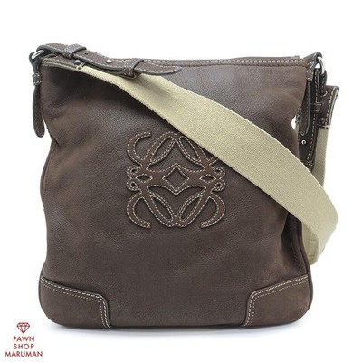 LOEWE Anagram Leather Shoulder Bag Brown Silver Hardware W31xH32cm