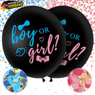 Gender Reveal Ballon XXL 36 Zoll Schwarz mit rosa/blau Konfetti für Babyparty