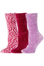 HUE Women's 3-pack Cozy Crew Socks Black Space Pink Dye/Berry/Lavender