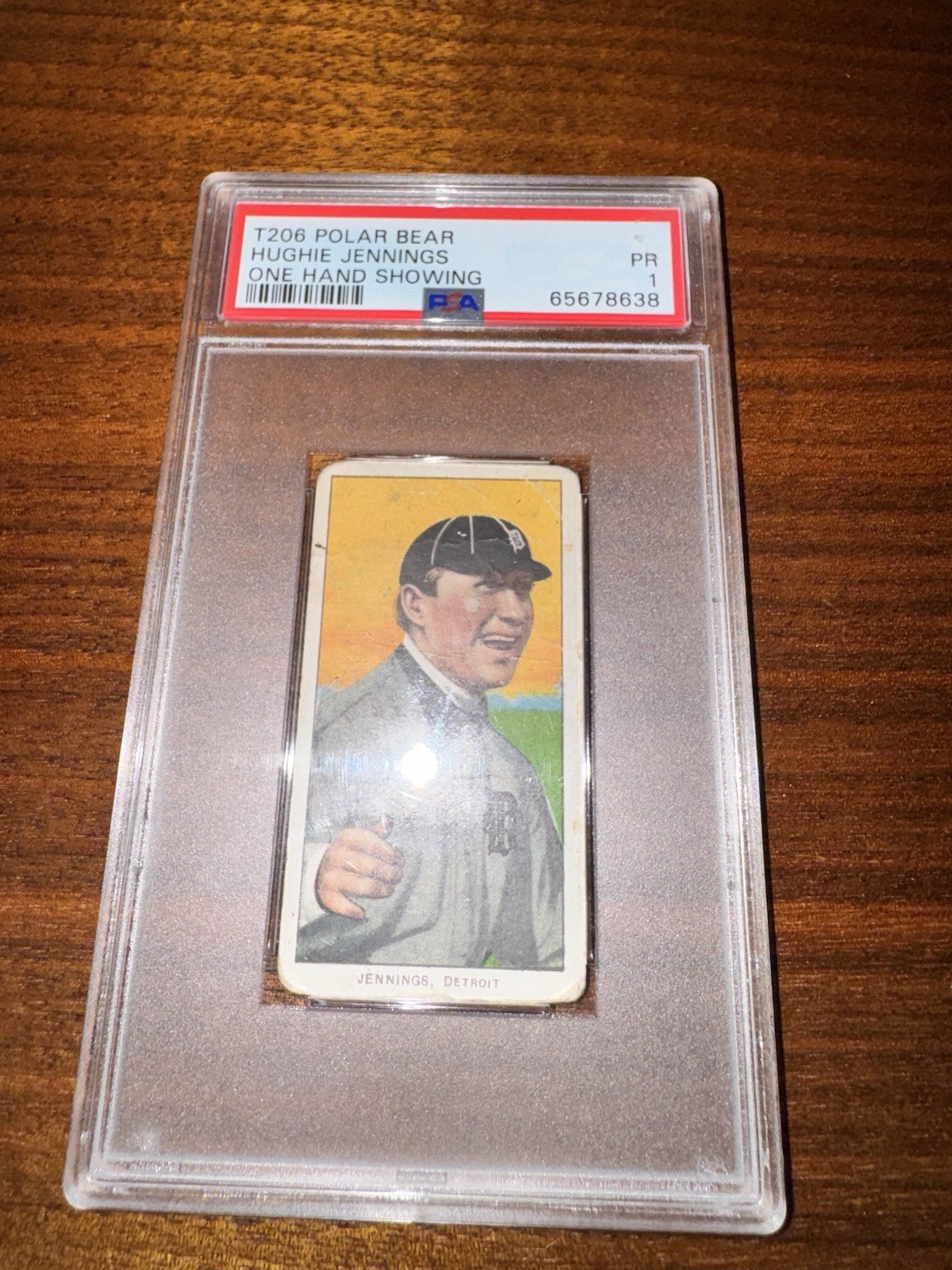 1909-11 T206 Hughie Jennings One Hand Showing PSA 1 Polar Bear HOF Tigers view 3
