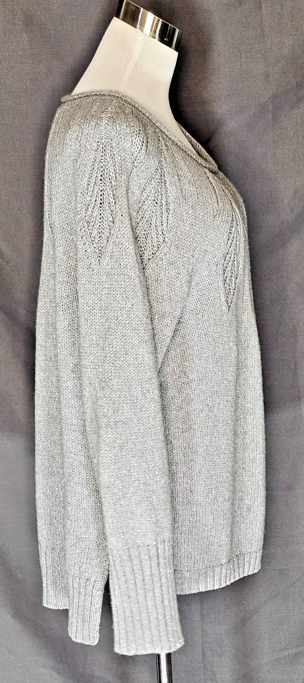 Chaps - Gray Knit Sweater with Leaf Pattern - Siz… - image 4
