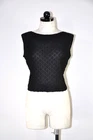 60s Vintage Black Ribbon Soutache Sleeveless Cropped Knit Top Blouse Women M L