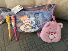 Denim Carebear Purse With Small Coin Purse And 2 Carebear Pens